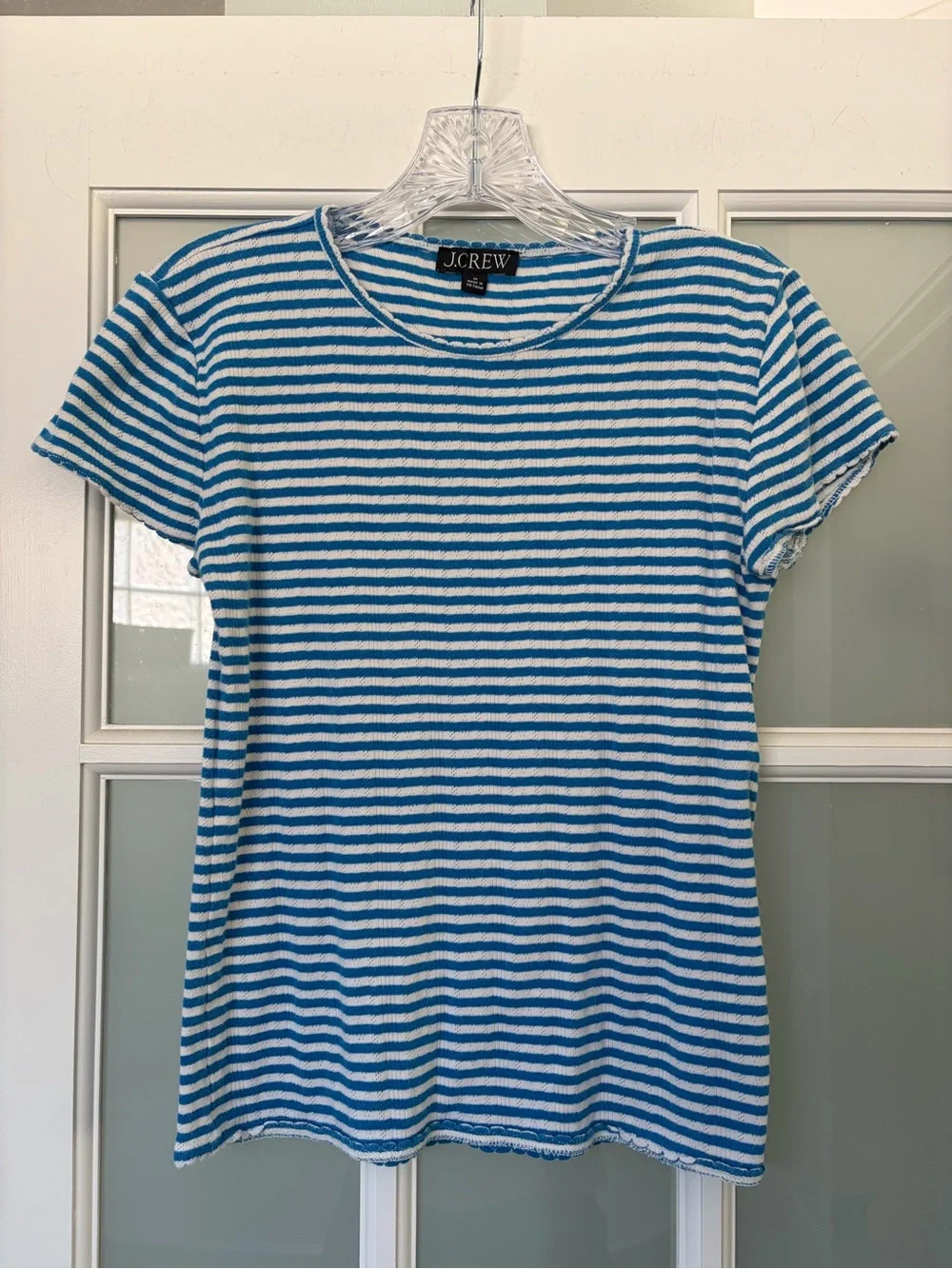 J. Crew Blue and White Striped Short Sleeve Tee